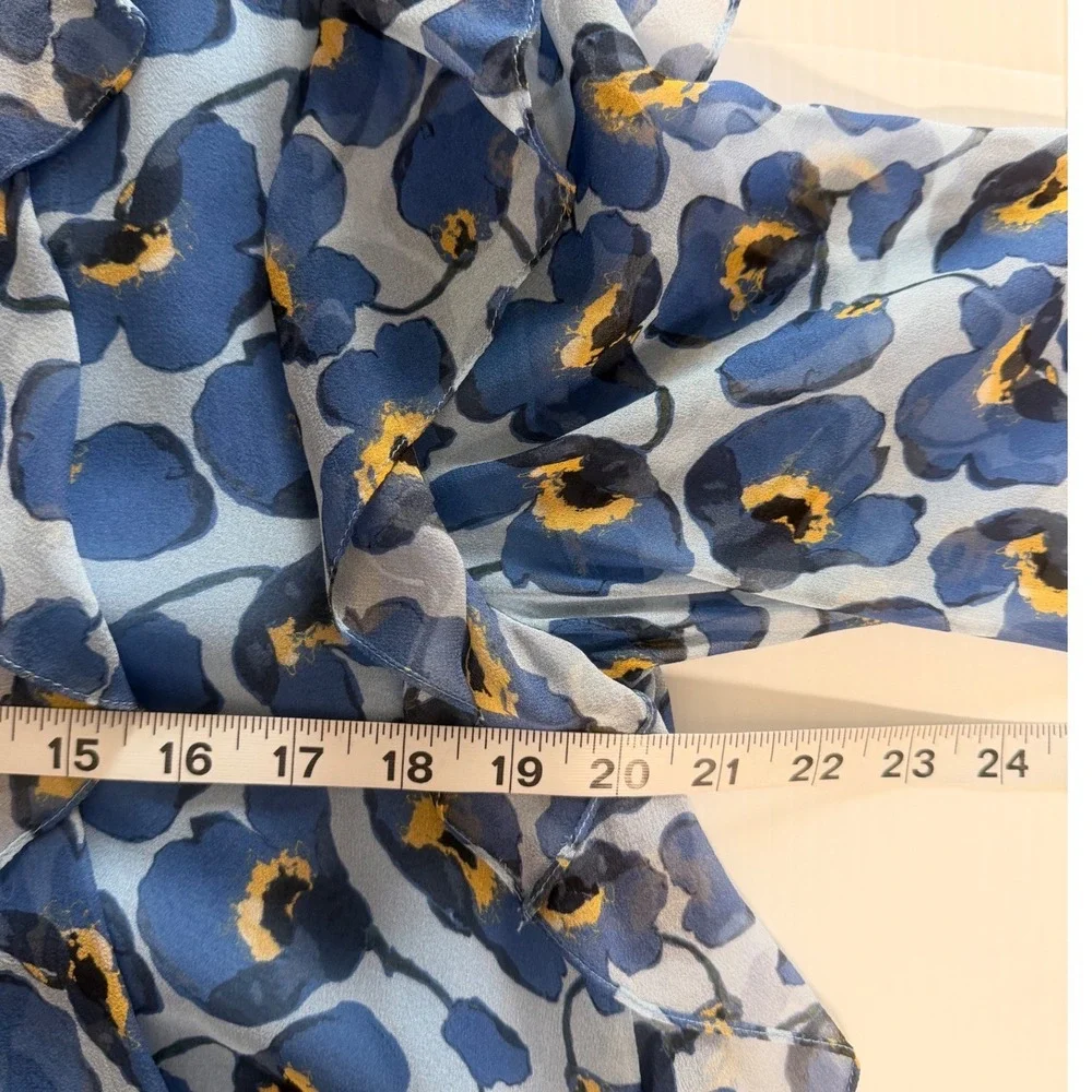 Carolina Herrera Floral Silk Chiffon Ruffle A-Line Mini Dress Blue Print Size 10 - Picture 14 of 15